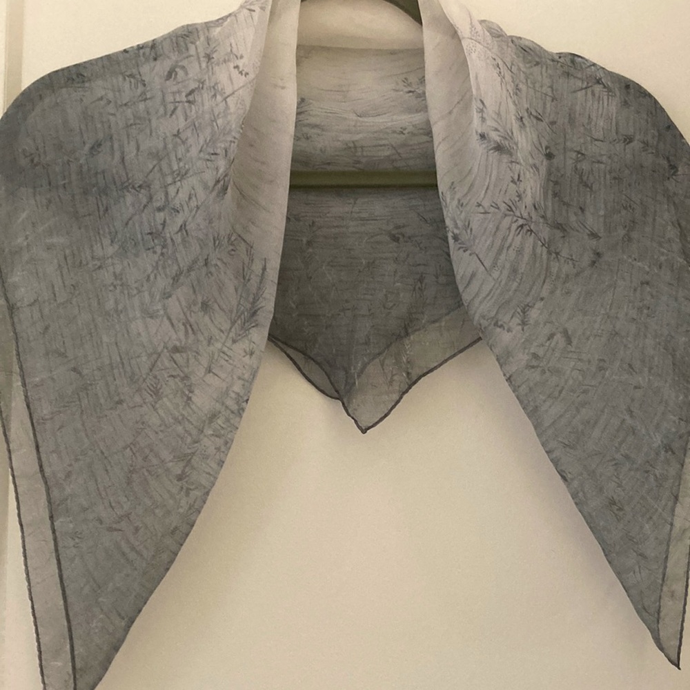 LAST CALL - Sheer 26” square scarf.  Soft design of various grays.